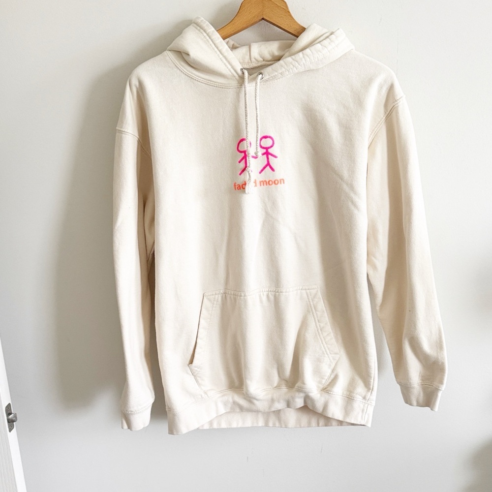 Faded moon cream and pink graphic hoodie sweatshirt take the long road home sz L